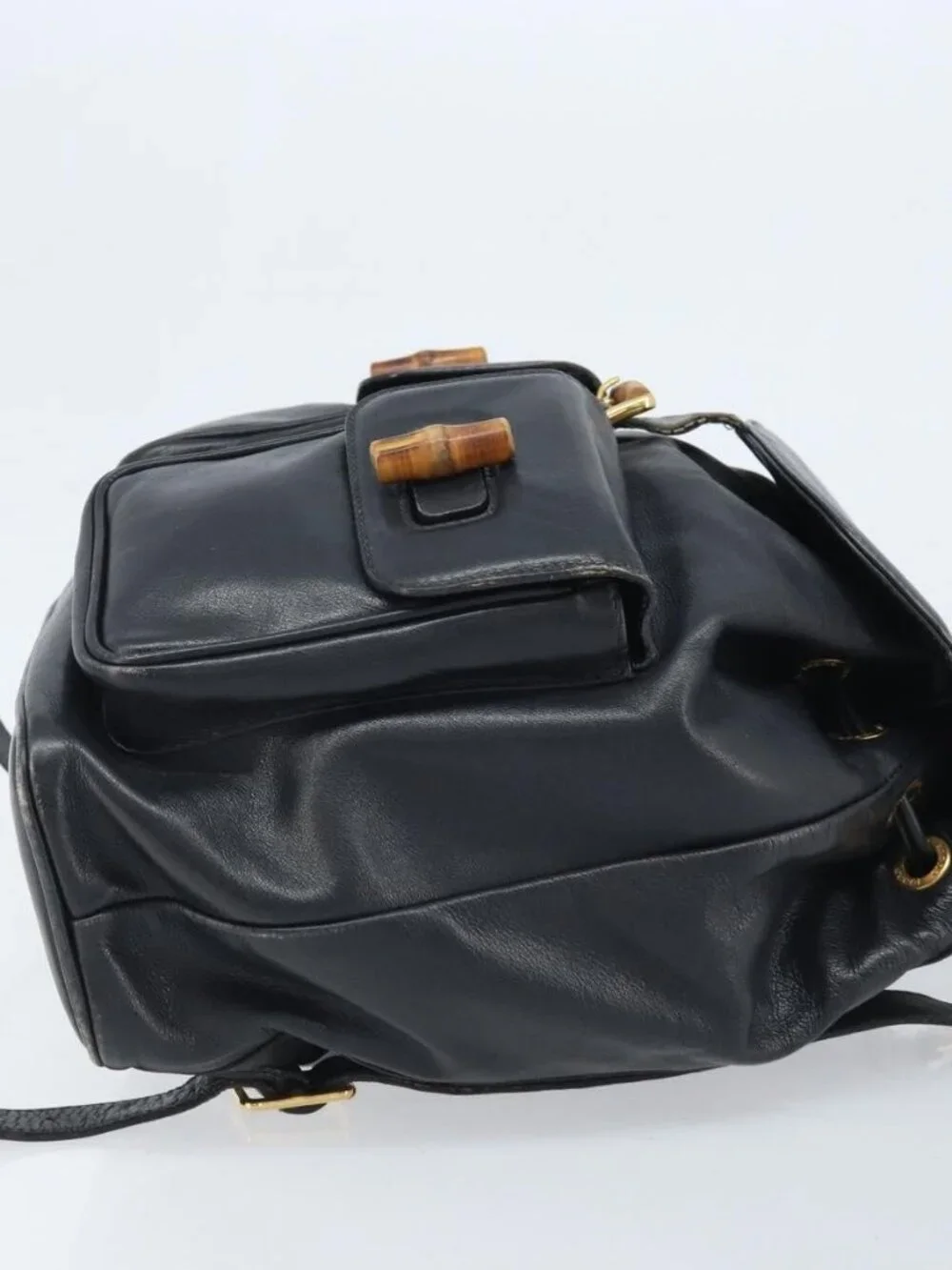 GUCCI Bamboo Backpack Leather Black Gold 003 2058 0016 Auth gh2009